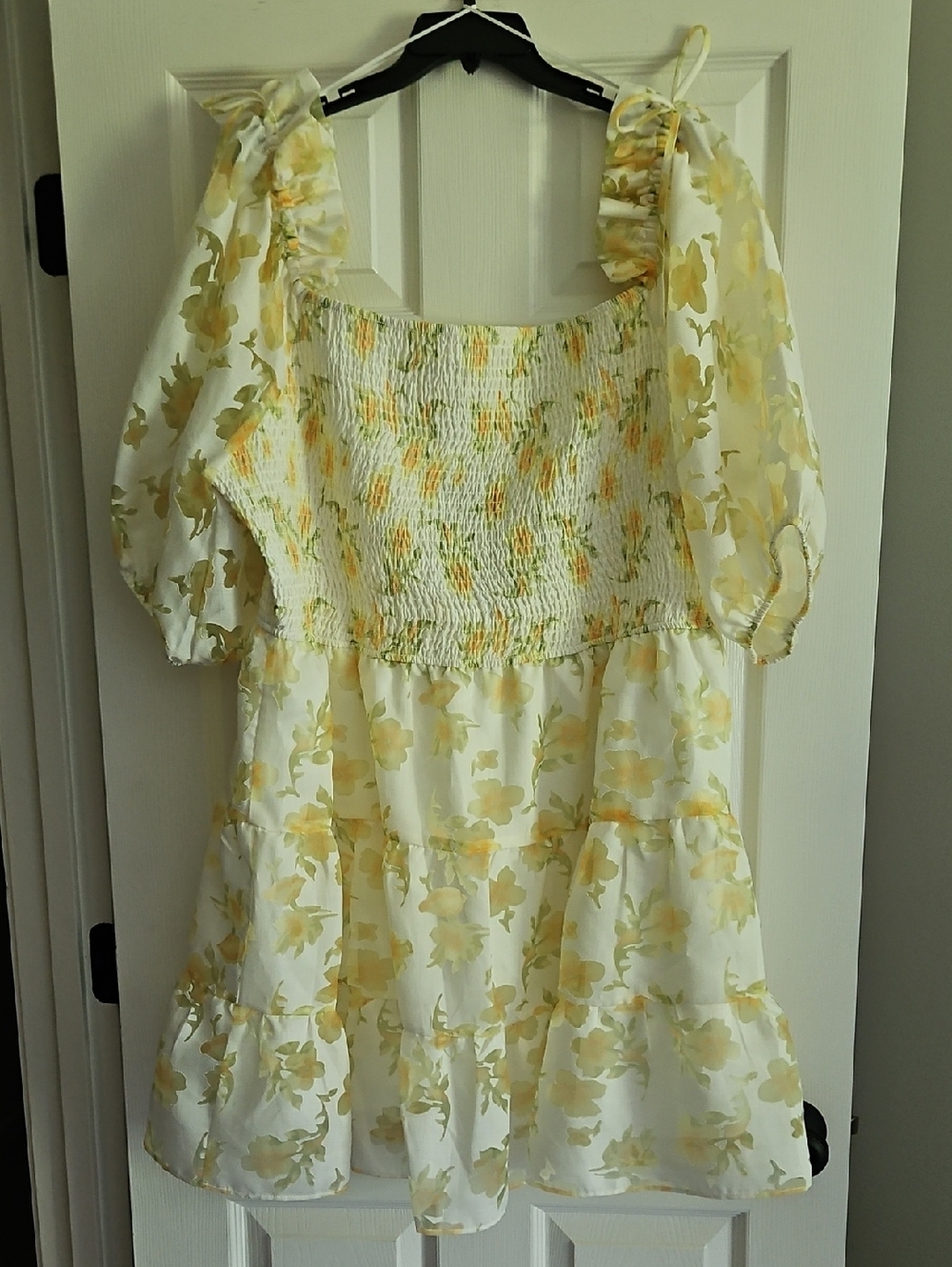 Layered With Love Smocked Top Tiered Bottom Jacquard Dress:Yellow Fade Floral:3X